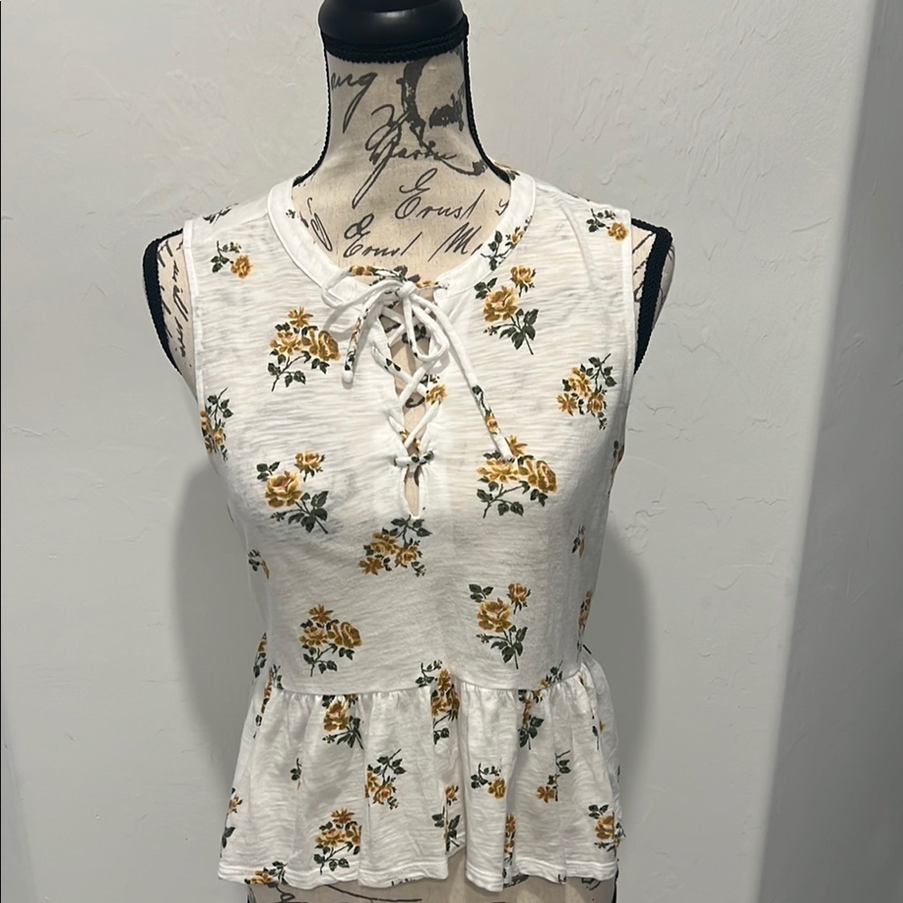 Lucky Brand Floral Lace-Up Peplum Top